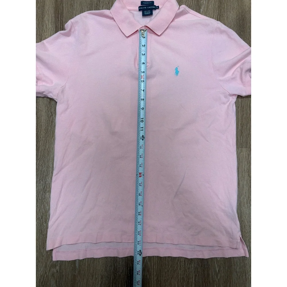 Ralph Lauren Mens Classic Fit Pink Polo Shirt Turquoise Pony XL Vintage Cotton